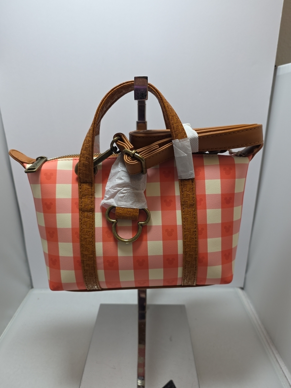 Loungefly Disney Mickey Mouse Gingham Picnic Basket Crossbody Bag NWT - Picture 2 of 6